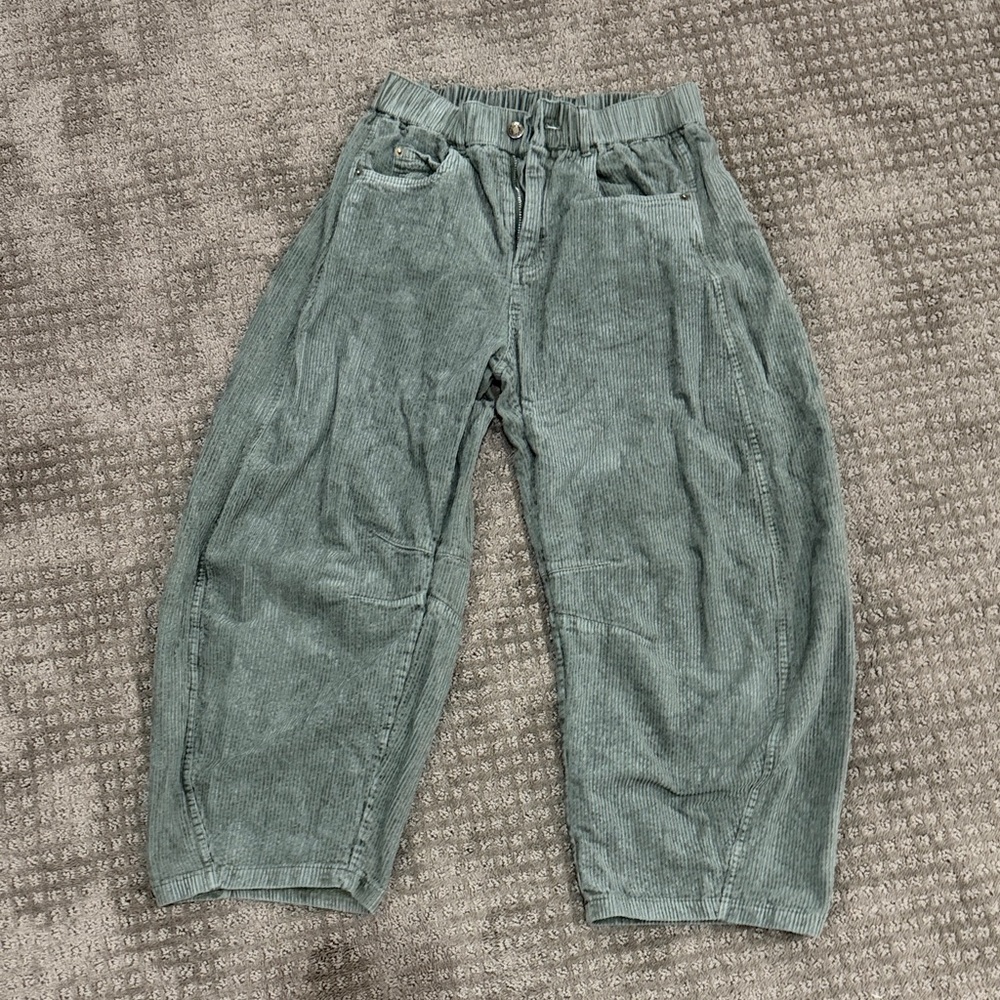 Green Corduroy Barrel Leg Pants